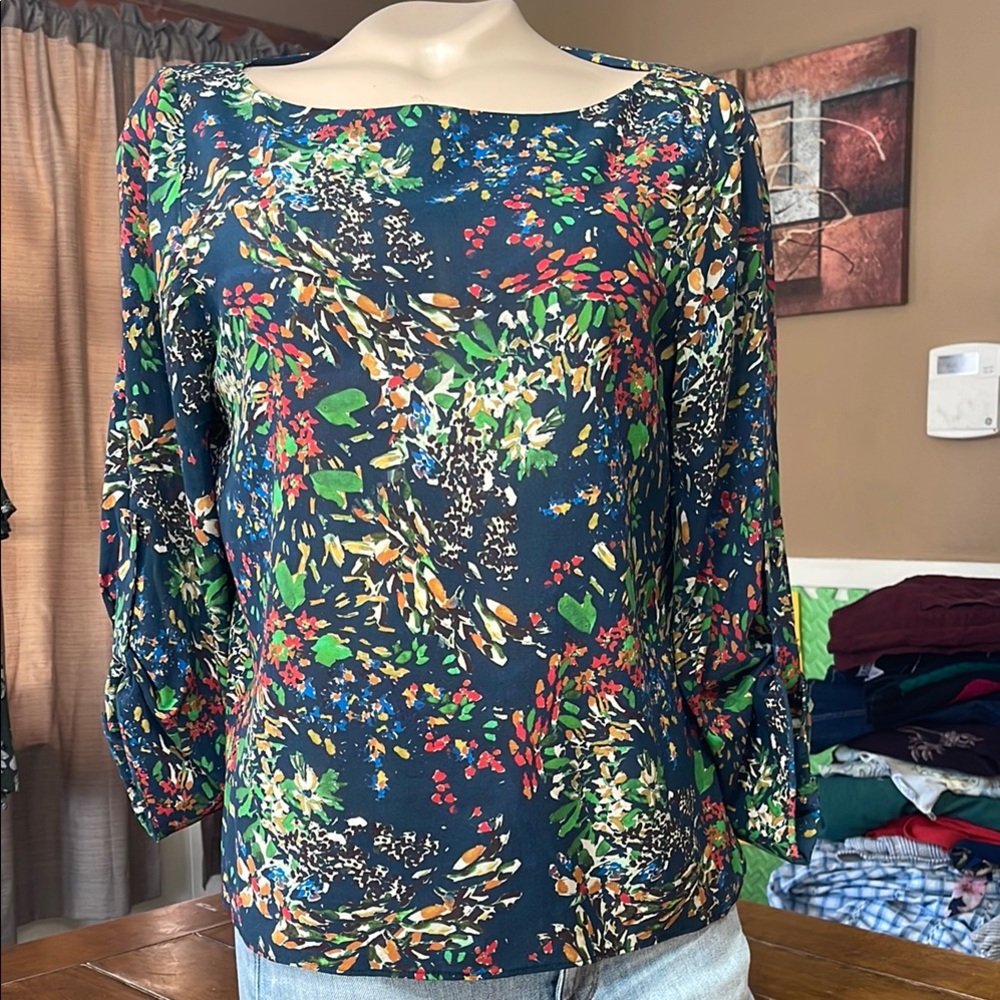 Alice + Olivia Sheer SIlk Floral Print Women's Top Size Med
